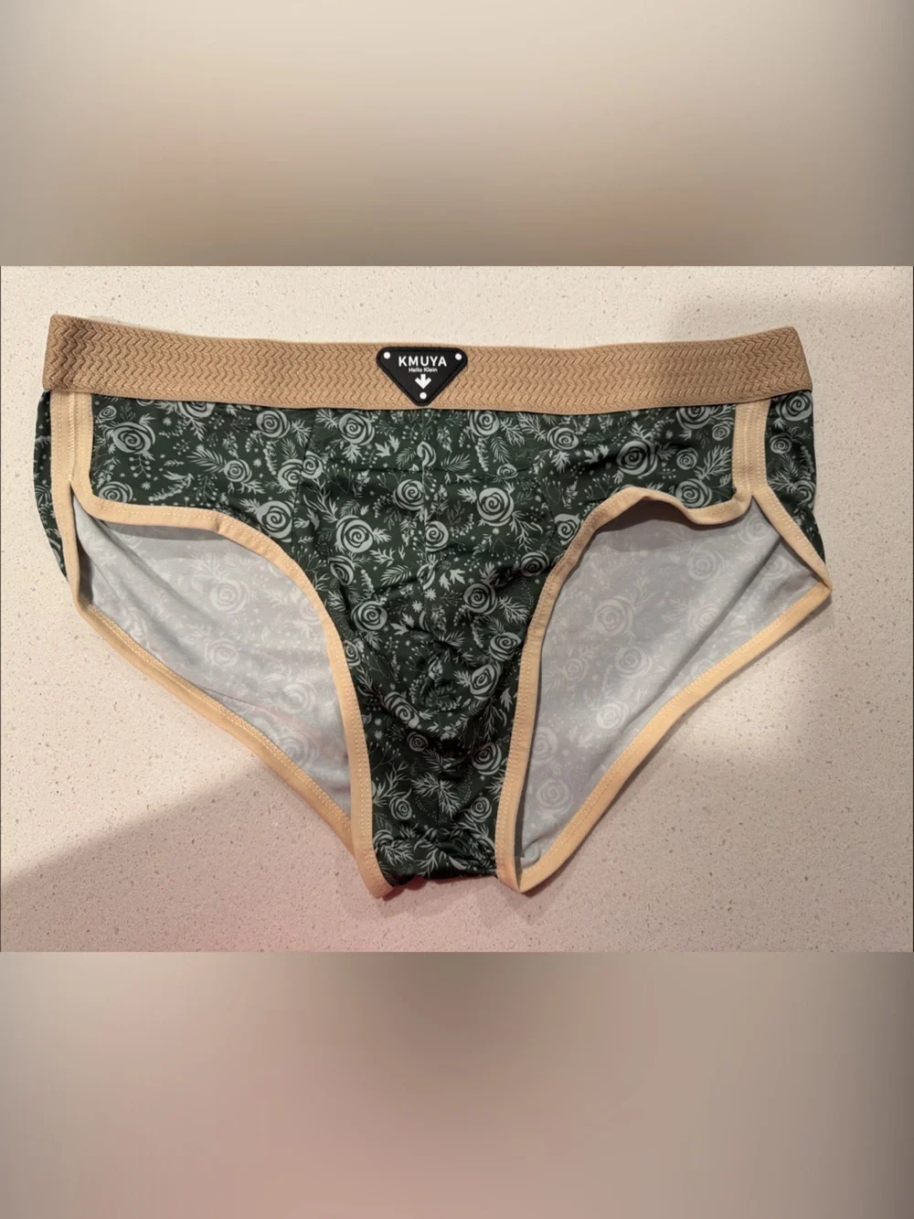 Kimuva Floral Bikini Briefs in Forest Green and Tan
